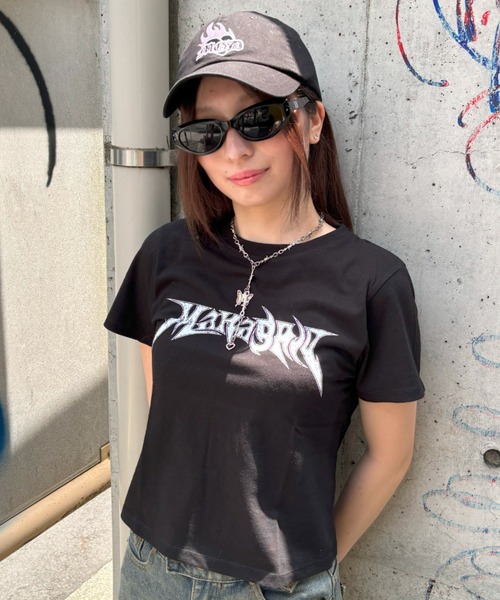 MAHAGRID(マハグリッド)の「『mahagrid/マハグリッド』 FLAME LOGO CROP TEE/フレームロゴクロップ T(Tシャツ/カットソー・レディース・ホワイト/ブラック・FREE)」の2枚目の写真