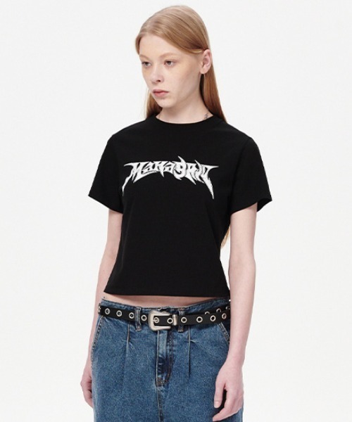 MAHAGRID(マハグリッド)の「『mahagrid/マハグリッド』 FLAME LOGO CROP TEE/フレームロゴクロップ T(Tシャツ/カットソー・レディース・ホワイト/ブラック・FREE)」の4枚目の写真