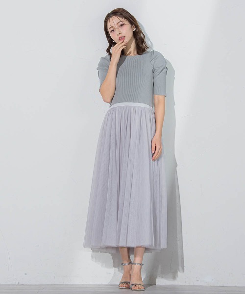 QUEENS COURT（クイーンズコート）の「チュールドッキングワンピ≪手洗い可能≫（ワンピース・レディース・ベージュ/ブラック/グレー・M）」の20枚目の写真