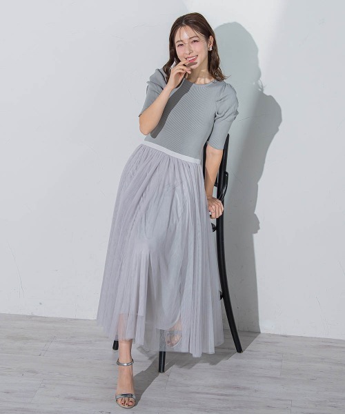 QUEENS COURT（クイーンズコート）の「チュールドッキングワンピ≪手洗い可能≫（ワンピース・レディース・ベージュ/ブラック/グレー・M）」の22枚目の写真