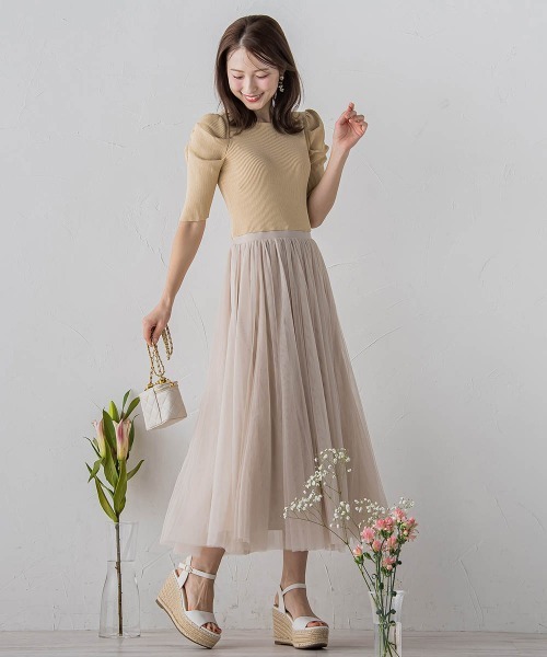 QUEENS COURT（クイーンズコート）の「チュールドッキングワンピ≪手洗い可能≫（ワンピース・レディース・ベージュ/ブラック/グレー・M）」の8枚目の写真