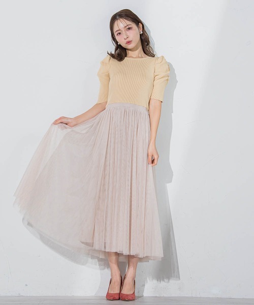 QUEENS COURT（クイーンズコート）の「チュールドッキングワンピ≪手洗い可能≫（ワンピース・レディース・ベージュ/ブラック/グレー・M）」の6枚目の写真