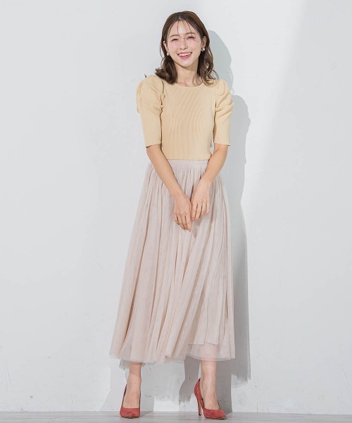 QUEENS COURT（クイーンズコート）の「チュールドッキングワンピ≪手洗い可能≫（ワンピース・レディース・ベージュ/ブラック/グレー・M）」の7枚目の写真
