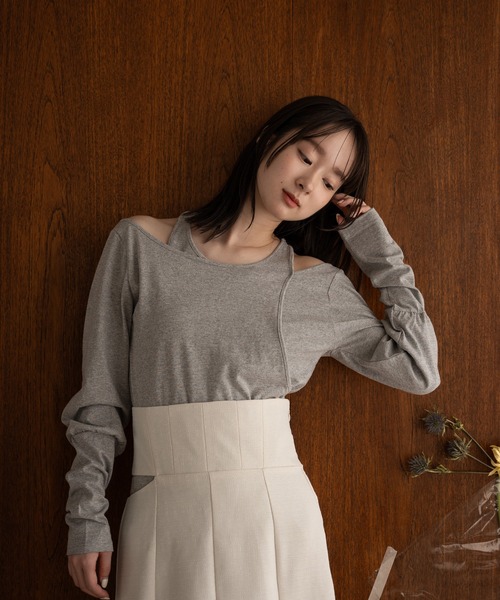 mideal(マイディール)の「fake layered pull over / フェイクレイヤードプルオーバー(Tシャツ/カットソー・レディース・ライトピンク/杢グレー/ライトカーキ・FREE)」の2枚目の写真