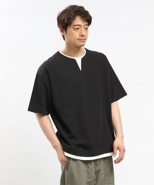 GLOBAL WORK Smile Seed Store（グローバルワーク スマイルシードストア）の「ダブルフェイスレイヤードTシャツ/984173（Tシャツ/カットソー・メンズ・サックスブルー/グレイッシュベージュ/ブラック/ネイビー・LARGE/SMALL/MEDIUM/X-LARGE）」の2枚目の写真