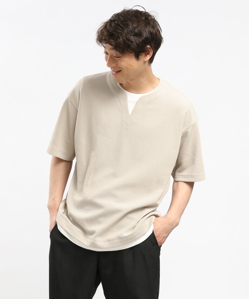 GLOBAL WORK Smile Seed Store（グローバルワーク スマイルシードストア）の「ダブルフェイスレイヤードTシャツ/984173（Tシャツ/カットソー・メンズ・サックスブルー/グレイッシュベージュ/ブラック/ネイビー・LARGE/SMALL/MEDIUM/X-LARGE）」の15枚目の写真