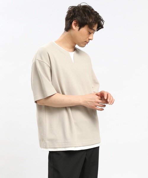 GLOBAL WORK Smile Seed Store（グローバルワーク スマイルシードストア）の「ダブルフェイスレイヤードTシャツ/984173（Tシャツ/カットソー・メンズ・サックスブルー/グレイッシュベージュ/ブラック/ネイビー・LARGE/SMALL/MEDIUM/X-LARGE）」の16枚目の写真