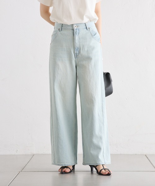 PUAL CE CIN(ピュアルセシン)の「【S/Mサイズ展開】ワイドバギーコットンリネンデニム(デニムパンツ・レディース・インディゴブルー/サックスブルー・MEDIUM/SMALL)」の1枚目の写真