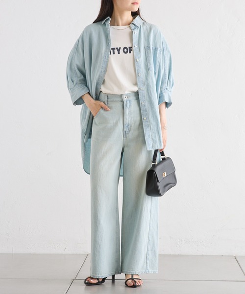 PUAL CE CIN(ピュアルセシン)の「【S/Mサイズ展開】ワイドバギーコットンリネンデニム(デニムパンツ・レディース・インディゴブルー/サックスブルー・MEDIUM/SMALL)」の13枚目の写真