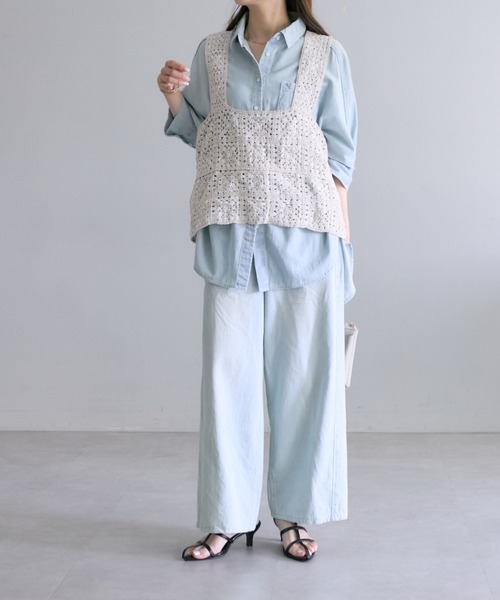 PUAL CE CIN(ピュアルセシン)の「【S/Mサイズ展開】ワイドバギーコットンリネンデニム(デニムパンツ・レディース・インディゴブルー/サックスブルー・MEDIUM/SMALL)」の17枚目の写真