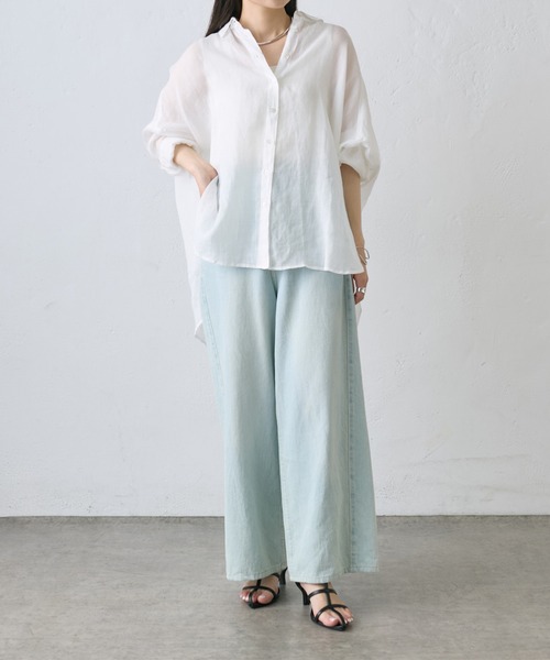 PUAL CE CIN(ピュアルセシン)の「【S/Mサイズ展開】ワイドバギーコットンリネンデニム(デニムパンツ・レディース・インディゴブルー/サックスブルー・MEDIUM/SMALL)」の8枚目の写真