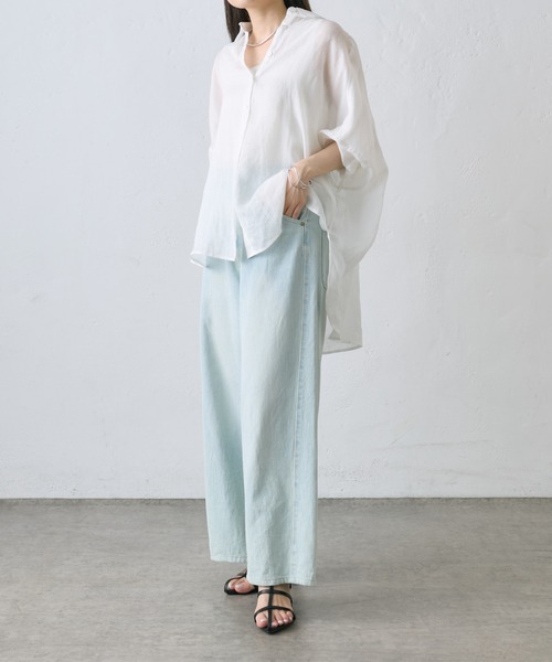 PUAL CE CIN(ピュアルセシン)の「【S/Mサイズ展開】ワイドバギーコットンリネンデニム(デニムパンツ・レディース・インディゴブルー/サックスブルー・MEDIUM/SMALL)」の9枚目の写真