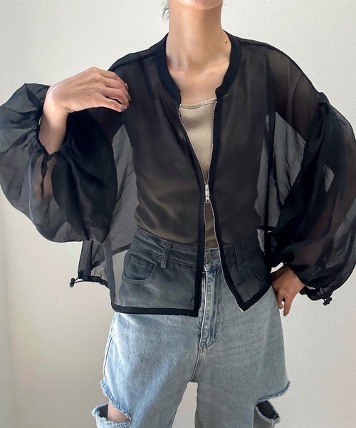 JUNOAH（ジュノア）の「ダブルジップシアーブルゾン（ブルゾン・レディース・ブラック/クリーム/グレイッシュベージュ・LARGE/MEDIUM/X-LARGE）」の4枚目の写真