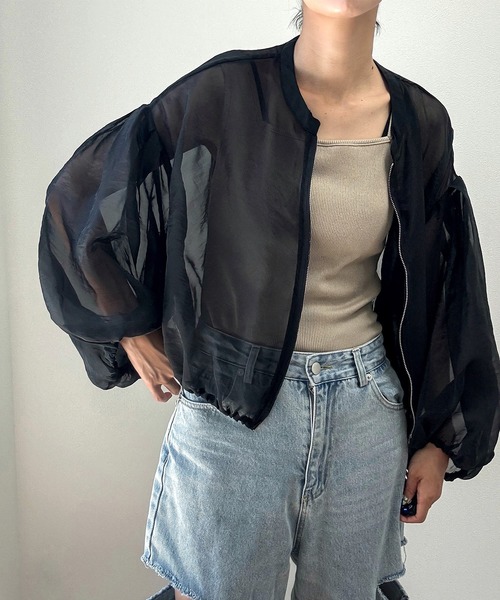 JUNOAH（ジュノア）の「ダブルジップシアーブルゾン（ブルゾン・レディース・ブラック/クリーム/グレイッシュベージュ・LARGE/MEDIUM/X-LARGE）」の6枚目の写真