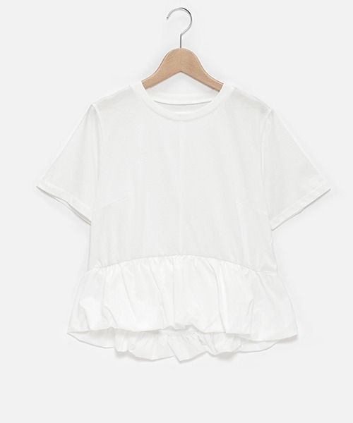 petit main LIEN（プティマインリアン）の「【LADIES】切替裾バルーントップス（Tシャツ/カットソー・レディース・マルチ/ブラック/オフホワイト/ネイビー・FREE）」の2枚目の写真