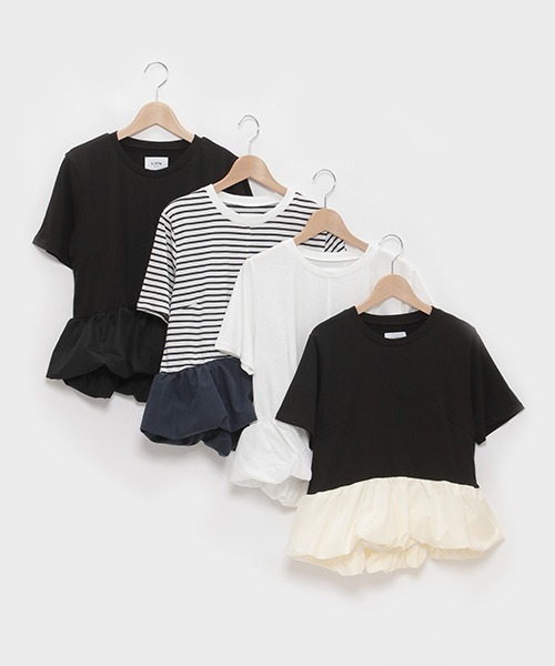 petit main LIEN（プティマインリアン）の「【LADIES】切替裾バルーントップス（Tシャツ/カットソー・レディース・マルチ/ブラック/オフホワイト/ネイビー・FREE）」の11枚目の写真