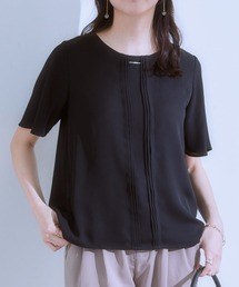 ピンタックメタルパーツ付半袖ブラウス(カットソー裏地付)
