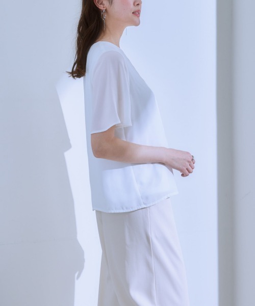 7days Life Styling（セブンデイズライフスタイリング）の「ピンタックメタルパーツ付半袖ブラウス（カットソー裏地付）（シャツ/ブラウス・レディース・ブラック/オフホワイト・L/M/LL）」の17枚目の写真