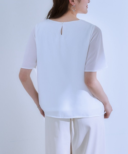 7days Life Styling（セブンデイズライフスタイリング）の「ピンタックメタルパーツ付半袖ブラウス（カットソー裏地付）（シャツ/ブラウス・レディース・ブラック/オフホワイト・L/M/LL）」の8枚目の写真