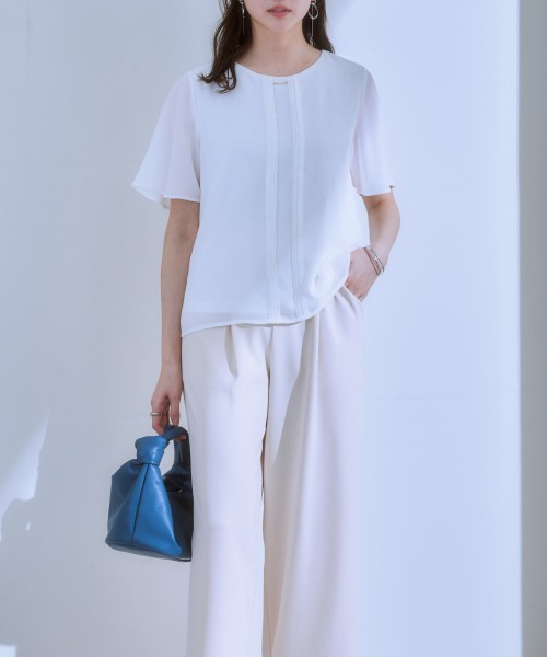 7days Life Styling（セブンデイズライフスタイリング）の「ピンタックメタルパーツ付半袖ブラウス（カットソー裏地付）（シャツ/ブラウス・レディース・ブラック/オフホワイト・L/M/LL）」の15枚目の写真