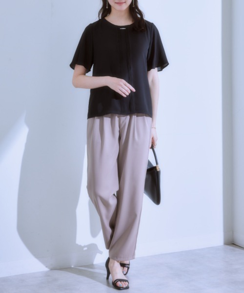 7days Life Styling（セブンデイズライフスタイリング）の「ピンタックメタルパーツ付半袖ブラウス（カットソー裏地付）（シャツ/ブラウス・レディース・ブラック/オフホワイト・L/M/LL）」の10枚目の写真