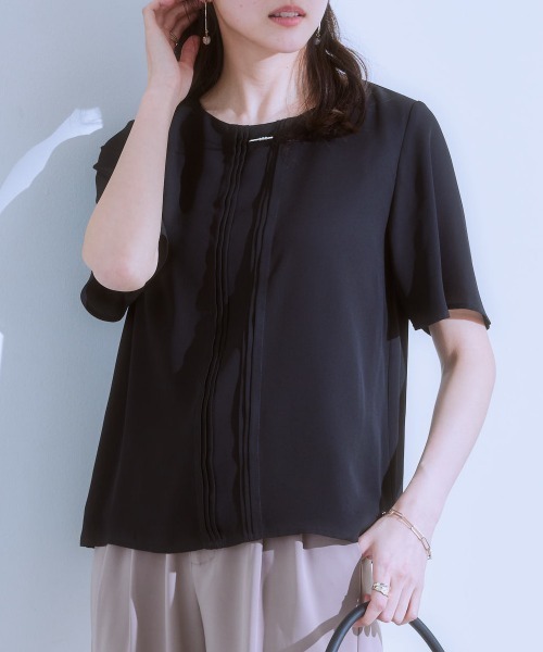 7days Life Styling（セブンデイズライフスタイリング）の「ピンタックメタルパーツ付半袖ブラウス（カットソー裏地付）（シャツ/ブラウス・レディース・ブラック/オフホワイト・L/M/LL）」の11枚目の写真