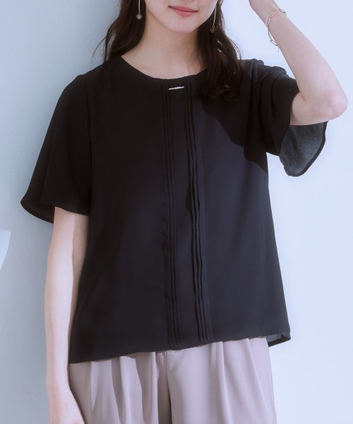 7days Life Styling（セブンデイズライフスタイリング）の「ピンタックメタルパーツ付半袖ブラウス（カットソー裏地付）（シャツ/ブラウス・レディース・ブラック/オフホワイト・L/M/LL）」の13枚目の写真