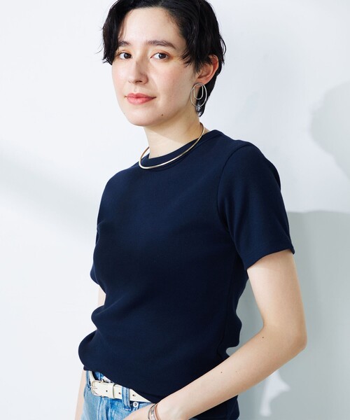 NOLLEY’S（ノーリーズ）の「コンパクトベアテレコクルーネック半袖Tシャツ（Tシャツ/カットソー・レディース・ホワイト/ネイビー/ブラック・FREE）」の3枚目の写真