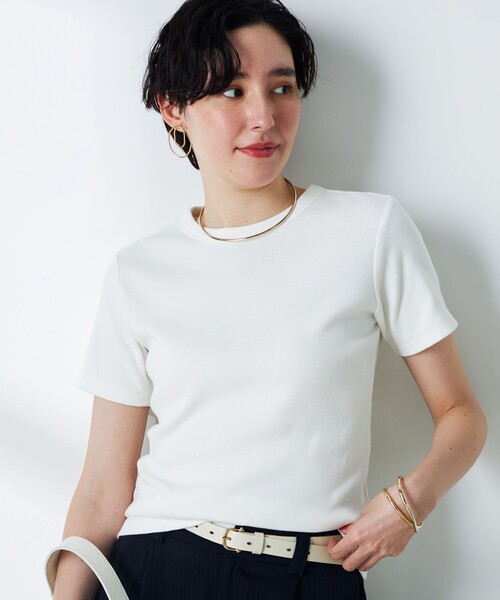 NOLLEY’S（ノーリーズ）の「コンパクトベアテレコクルーネック半袖Tシャツ（Tシャツ/カットソー・レディース・ホワイト/ネイビー/ブラック・FREE）」の12枚目の写真