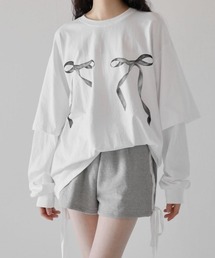 【ZOZO限定】リボン プリント レイヤード トップス オーバーサイズ