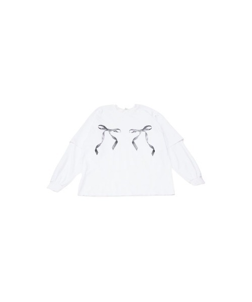 Uenui(ウニュイ)の「【ZOZO限定】リボン プリント レイヤード トップス オーバーサイズ(Tシャツ/カットソー・レディース・ホワイト/チャコールグレー/グレー・FREE)」の13枚目の写真