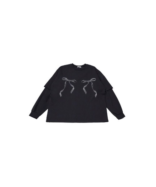 Uenui(ウニュイ)の「【ZOZO限定】リボン プリント レイヤード トップス オーバーサイズ(Tシャツ/カットソー・レディース・ホワイト/チャコールグレー/グレー・FREE)」の15枚目の写真