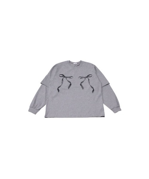 Uenui(ウニュイ)の「【ZOZO限定】リボン プリント レイヤード トップス オーバーサイズ(Tシャツ/カットソー・レディース・ホワイト/チャコールグレー/グレー・FREE)」の17枚目の写真