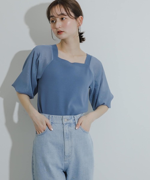 HEYUMM（ヘユム）の「シアーボリュームスリーブセーター(5分袖)（ニット/セーター・レディース・ブラック/オレンジ/ライトブルー・ONE）」の20枚目の写真