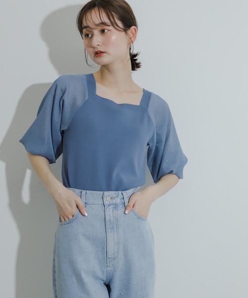 HEYUMM（ヘユム）の「シアーボリュームスリーブセーター(5分袖)（ニット/セーター・レディース・ブラック/オレンジ/ライトブルー・ONE）」の10枚目の写真