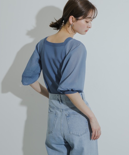リグリーム 五分袖ヘンリーシアーニット ネイビー Mサイズ 五分袖ヘンリーシアーニット｜HALF SLEEVE HENLEY SHEER KNITの