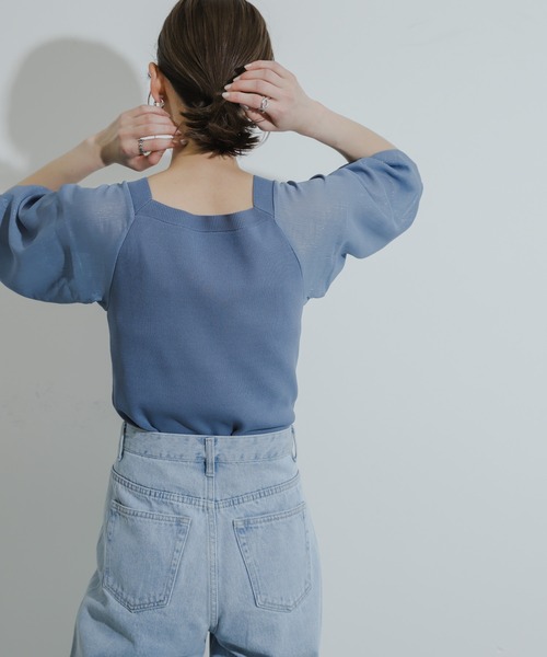 HEYUMM（ヘユム）の「シアーボリュームスリーブセーター(5分袖)（ニット/セーター・レディース・ブラック/オレンジ/ライトブルー・ONE）」の12枚目の写真