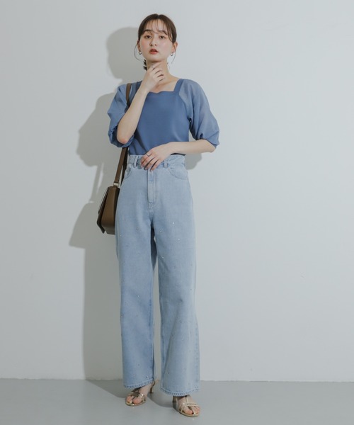 HEYUMM（ヘユム）の「シアーボリュームスリーブセーター(5分袖)（ニット/セーター・レディース・ブラック/オレンジ/ライトブルー・ONE）」の13枚目の写真