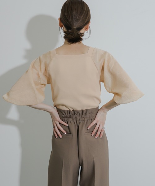 HEYUMM（ヘユム）の「シアーボリュームスリーブセーター(5分袖)（ニット/セーター・レディース・ブラック/オレンジ/ライトブルー・ONE）」の15枚目の写真