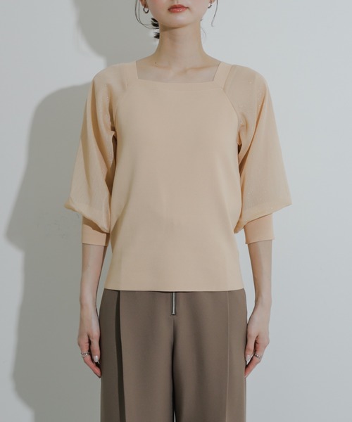 HEYUMM（ヘユム）の「シアーボリュームスリーブセーター(5分袖)（ニット/セーター・レディース・ブラック/オレンジ/ライトブルー・ONE）」の18枚目の写真