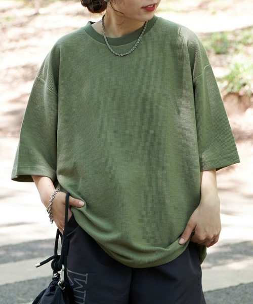 CIAOPANIC TYPY(チャオパニックティピー)の「テックワッフルリンガーTee(Tシャツ/カットソー・メンズ・チャコールグレー/ライトグレー/カーキ/オレンジ・MEDIUM/LARGE)」の1枚目の写真