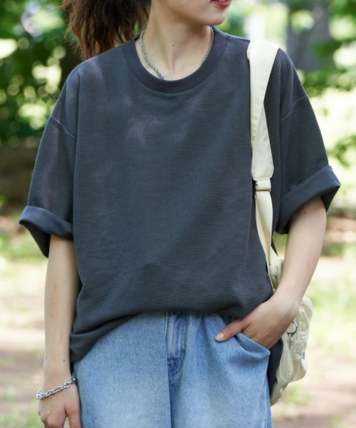 CIAOPANIC TYPY(チャオパニックティピー)の「テックワッフルリンガーTee(Tシャツ/カットソー・メンズ・チャコールグレー/ライトグレー/カーキ/オレンジ・MEDIUM/LARGE)」の2枚目の写真