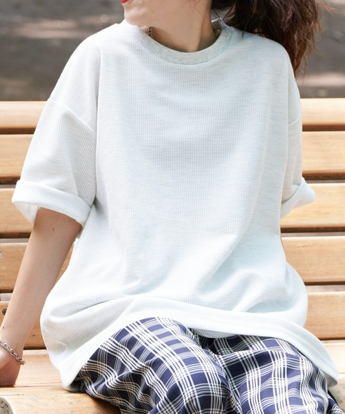 CIAOPANIC TYPY(チャオパニックティピー)の「テックワッフルリンガーTee(Tシャツ/カットソー・メンズ・チャコールグレー/ライトグレー/カーキ/オレンジ・MEDIUM/LARGE)」の3枚目の写真