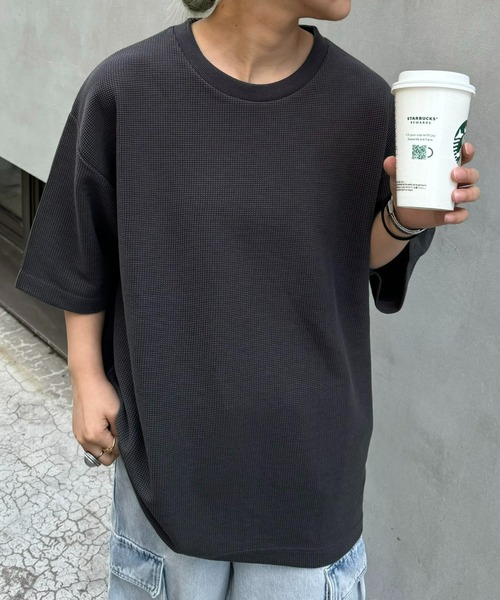 CIAOPANIC TYPY(チャオパニックティピー)の「テックワッフルリンガーTee(Tシャツ/カットソー・メンズ・チャコールグレー/ライトグレー/カーキ/オレンジ・MEDIUM/LARGE)」の5枚目の写真