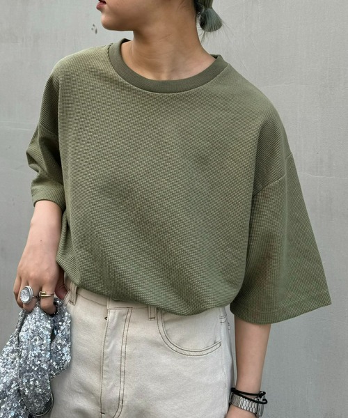 CIAOPANIC TYPY(チャオパニックティピー)の「テックワッフルリンガーTee(Tシャツ/カットソー・メンズ・チャコールグレー/ライトグレー/カーキ/オレンジ・MEDIUM/LARGE)」の10枚目の写真