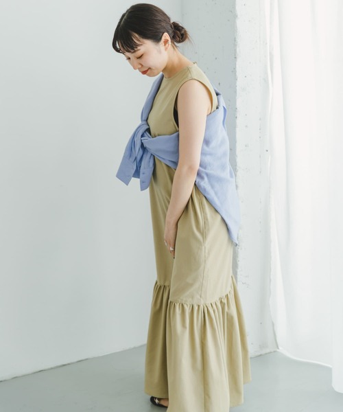 ITEMS URBANRESEARCH（アイテムズ アーバンリサーチ）の「リネンノースリーブワンピース（ワンピース・レディース・グリーン/ブラック/ベージュ・FREE）」の6枚目の写真