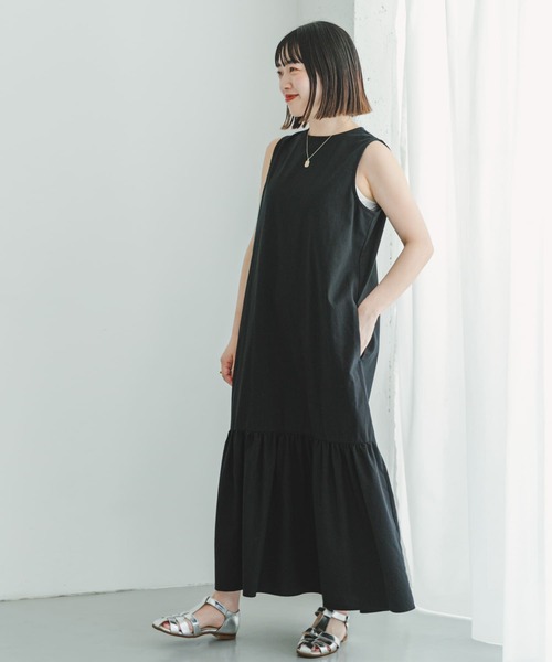 ITEMS URBANRESEARCH（アイテムズ アーバンリサーチ）の「リネンノースリーブワンピース（ワンピース・レディース・グリーン/ブラック/ベージュ・FREE）」の16枚目の写真