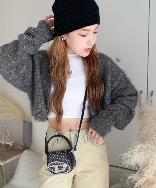 mily bilet(ミウィビレット)の「【mily bilet】冬も抜かりない女子コーデに!チョーカーニットキャミ使いメランジニットアンサンブル(カーディガン/ボレロ・レディース・チャコールグレー/ピンク/ベージュ・MEDIUM/X-LARGE/LARGE/SMALL)」の17枚目の写真