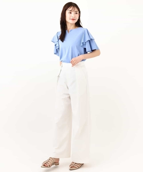 a.v.v(アーヴェヴェ)の「【接触冷感/UVカット】ラッフルフレアスリーブトップス(Tシャツ/カットソー・レディース・ブラック/ライトグレー/ダークインディゴブルー・34/38/36/42/40)」の5枚目の写真