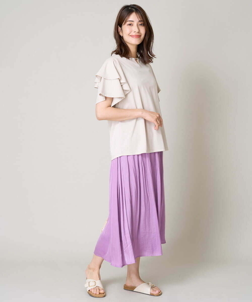 a.v.v(アーヴェヴェ)の「【接触冷感/UVカット】ラッフルフレアスリーブトップス(Tシャツ/カットソー・レディース・ブラック/ライトグレー/ダークインディゴブルー・34/38/36/42/40)」の7枚目の写真